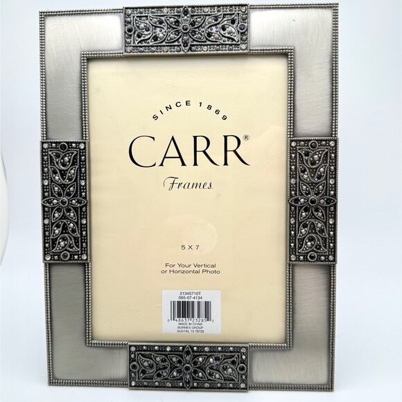 CARR Burnes 5" X 7" Jeweled Rhinestone Picture Frame Silver w Glass - Picture 1 of 7